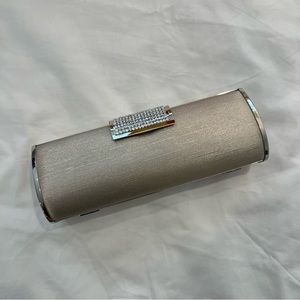 Sliver Evening clutch with rhinestone detail and chain strap